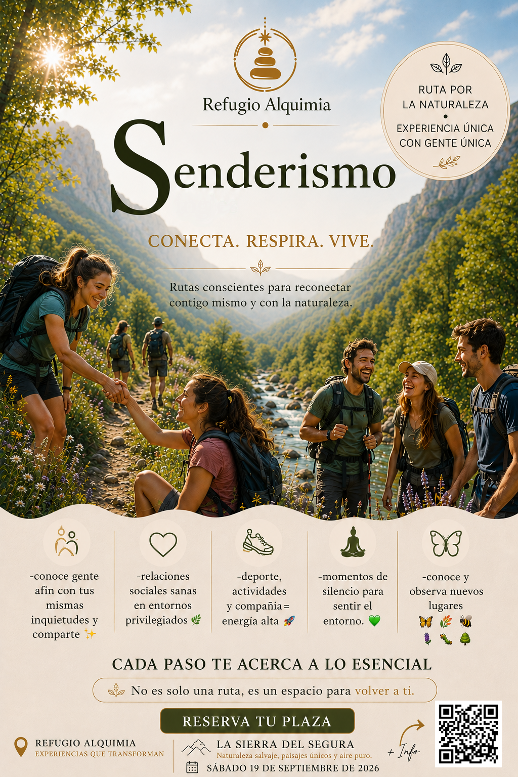 Senderistas disfrutando juntos de una ruta de montaña